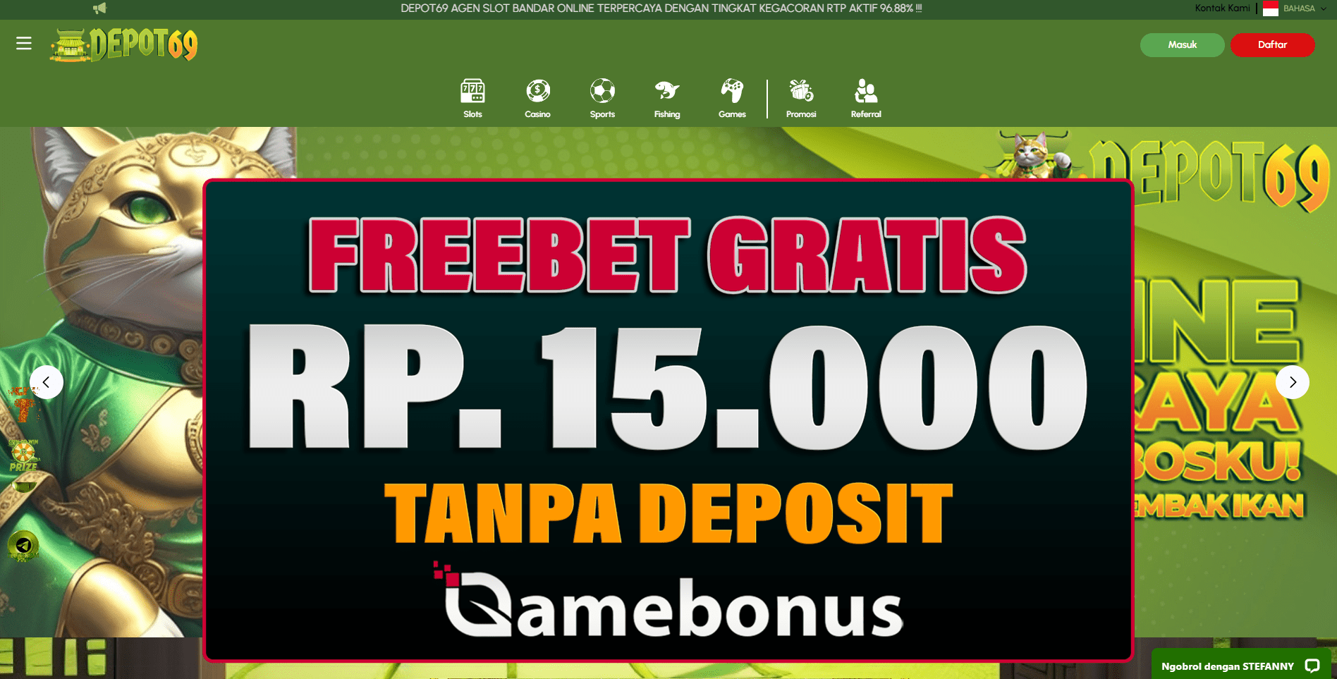DEPOT69 Bonus Freebet Rp 15.000 Gratis Tanpa Deposit